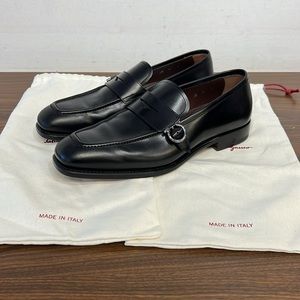 Black Ferragamo Tramezza Penny Loafers. Size 8 E.